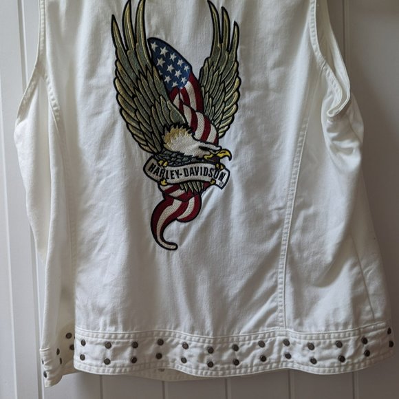 Harley Davidson Ladies White Sleeveless Cotton Vest with Eagle Applique on Back - Picture 2 of 4